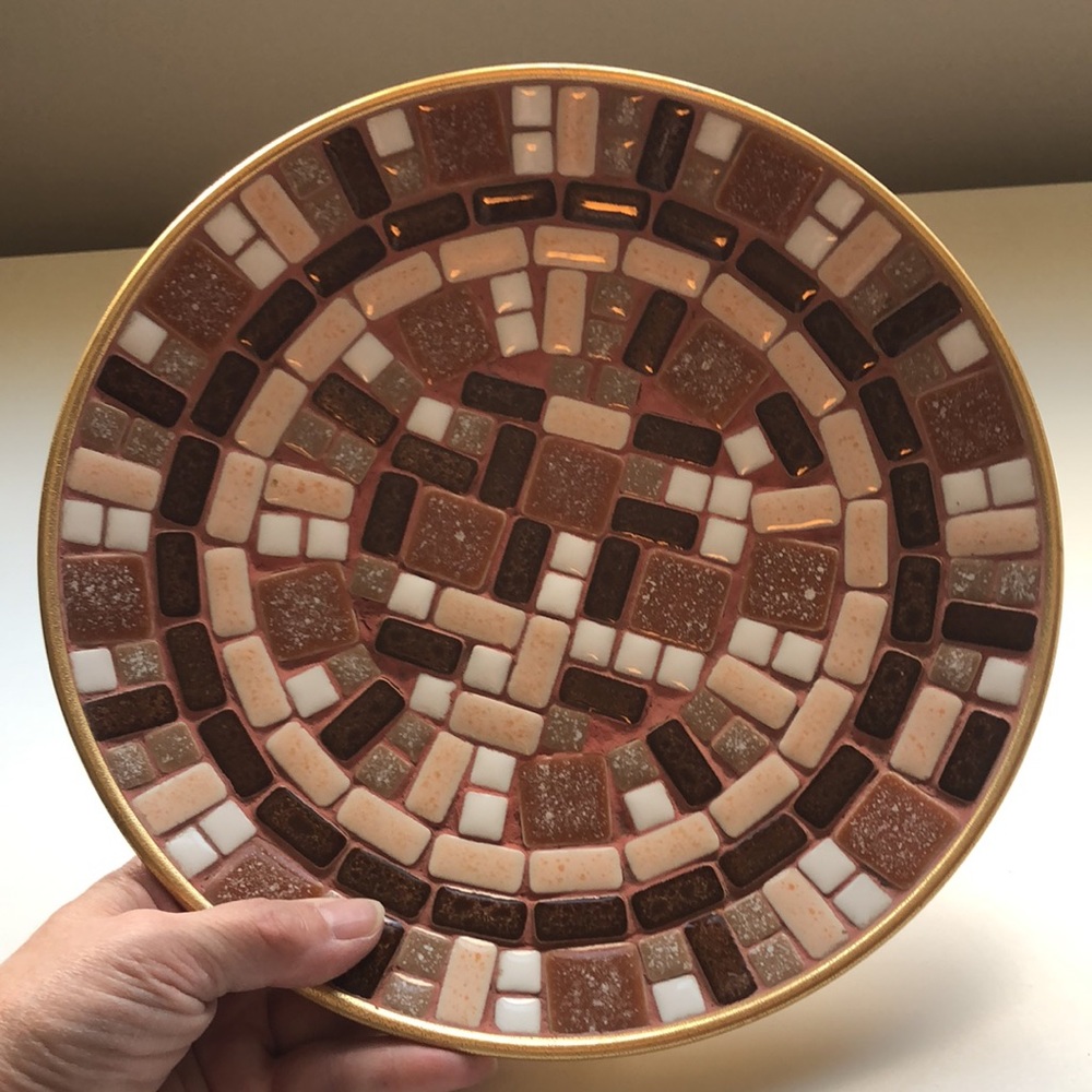 Vintage Japan Mosaic Round Decorative Shallow Bowl